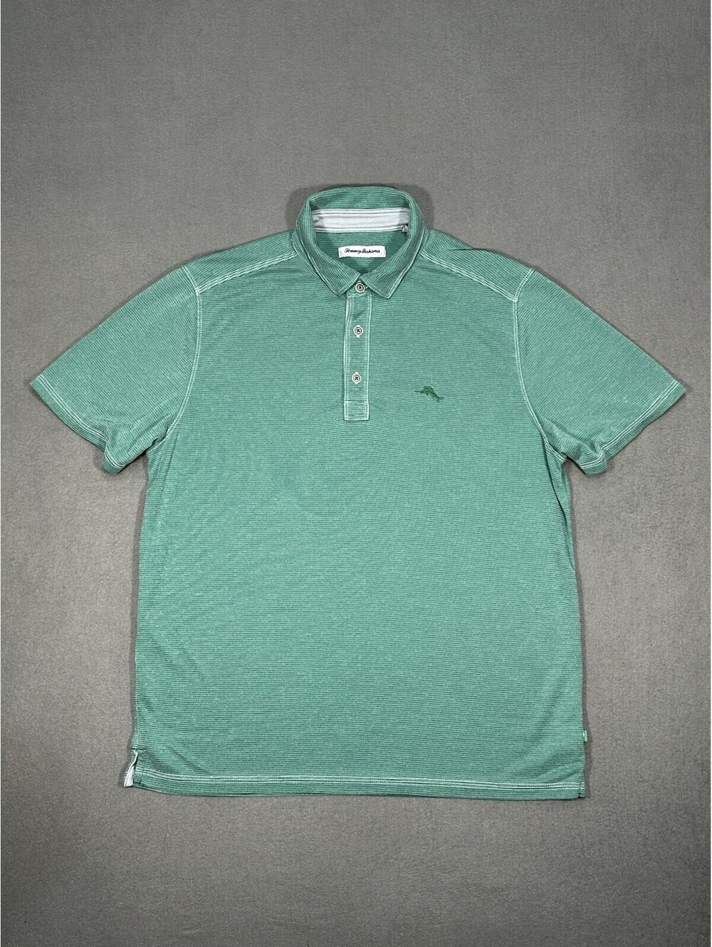 Tommy Bahama Men’s Polo Shirt Medium Green Striped Modal Blend Short Sleeve